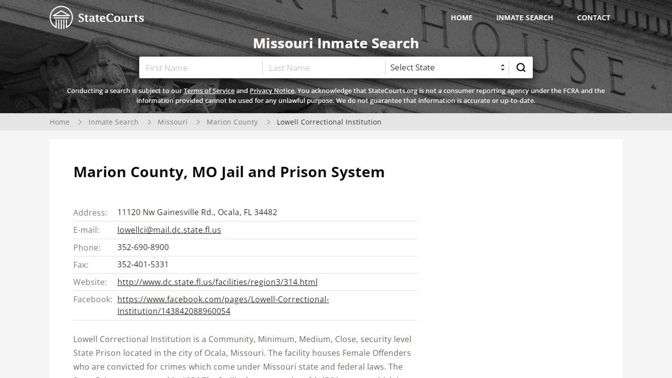 Lowell Correctional Institution Inmate Records Search, Missouri ...