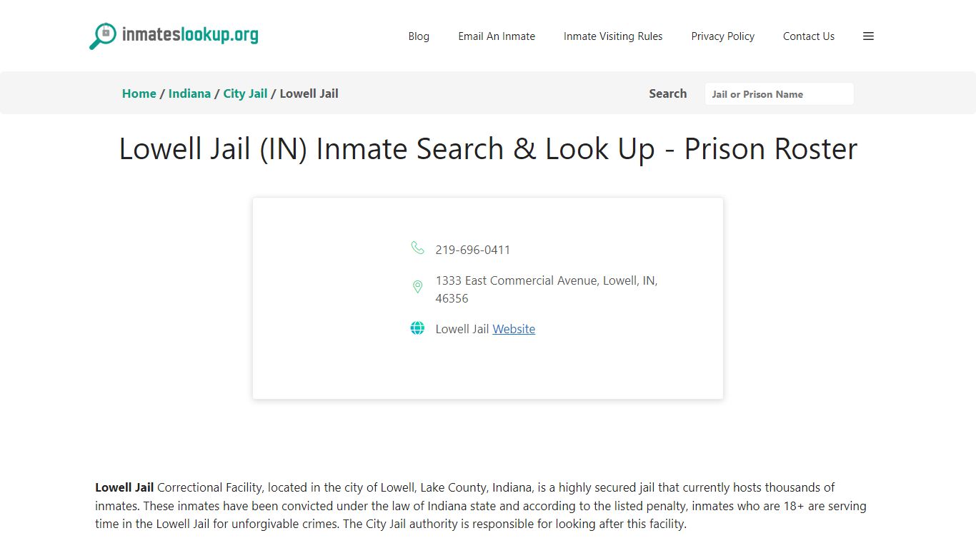 Lowell Jail (IN) Inmate Search & Look Up - Prison Roster